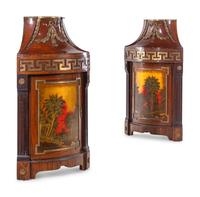 A Pair of Empire Style Ebonized and Vernis Martin Decorated Encoignures