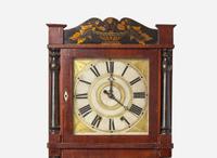 A rare painted, stenciled and mahogany "Independence Hall" mantel clock, bears printed label of Chauncey Boardman & Joseph Wells, Bristol, CT, circa 1830
