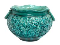 A Bretby Pottery Jardiniere Width over handles 14 3/4 inches.