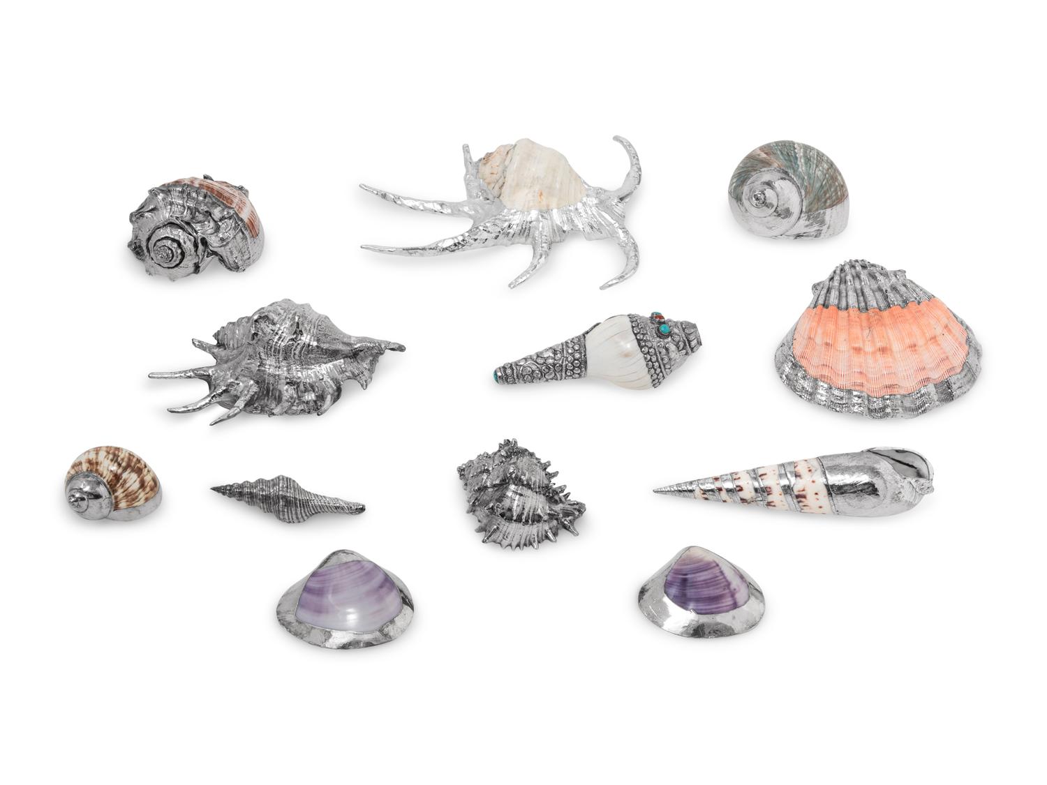 A Group of Twelve Silver-Plate Clad Seashells