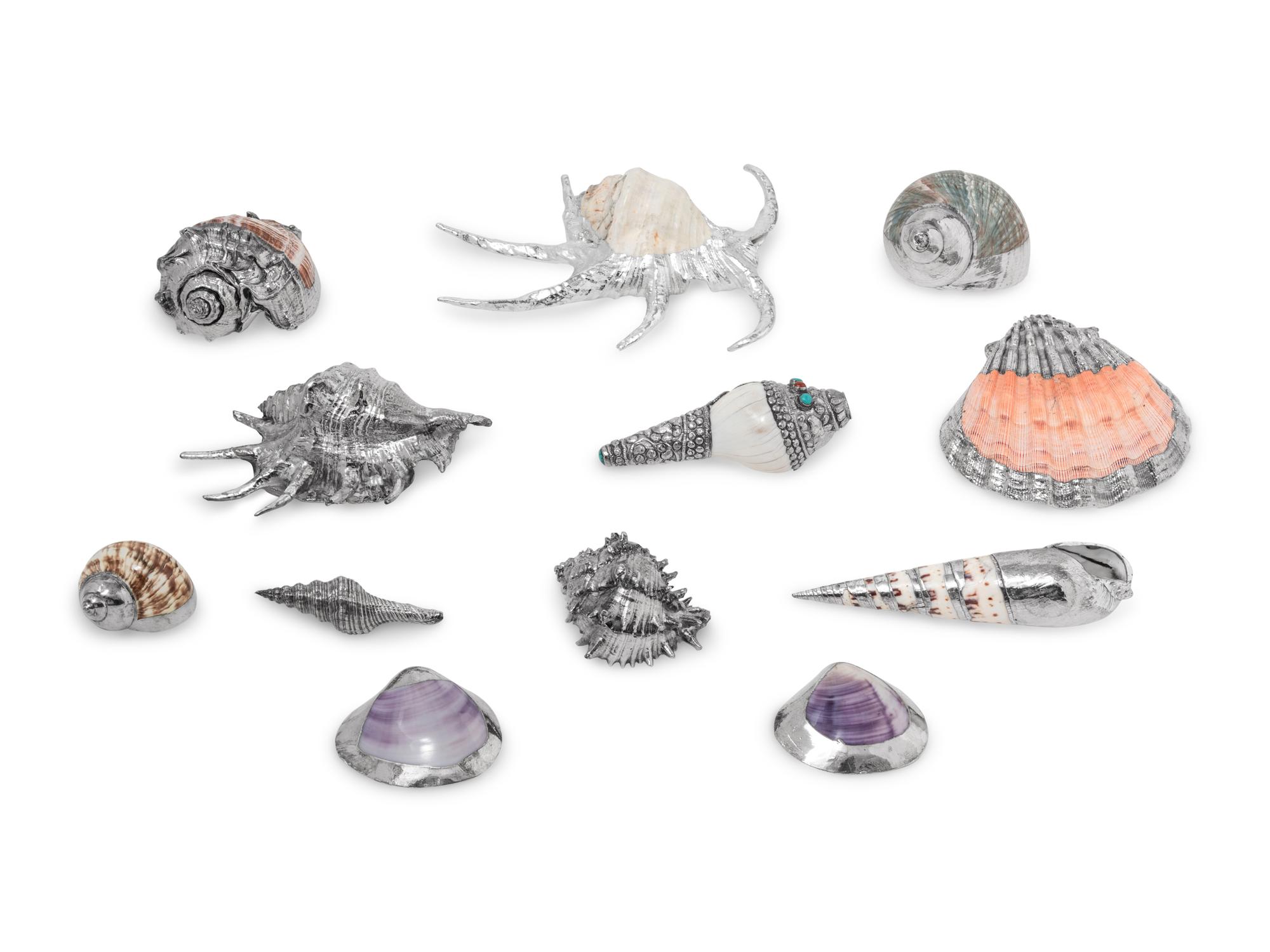 A Group of Twelve Silver-Plate Clad Seashells