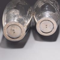 A Pair of Japanese Engraved Silver Vases, Miyamoto, Meiji/Taisho Period — 日本明治/大正時代 刻松鷹圖銀瓶一對