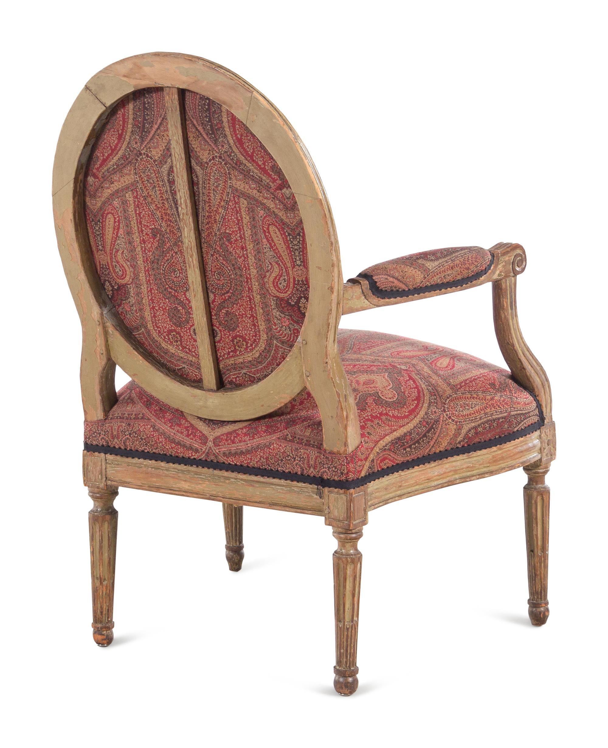 A Louis XVI Painted Fauteuil with English Upholstery