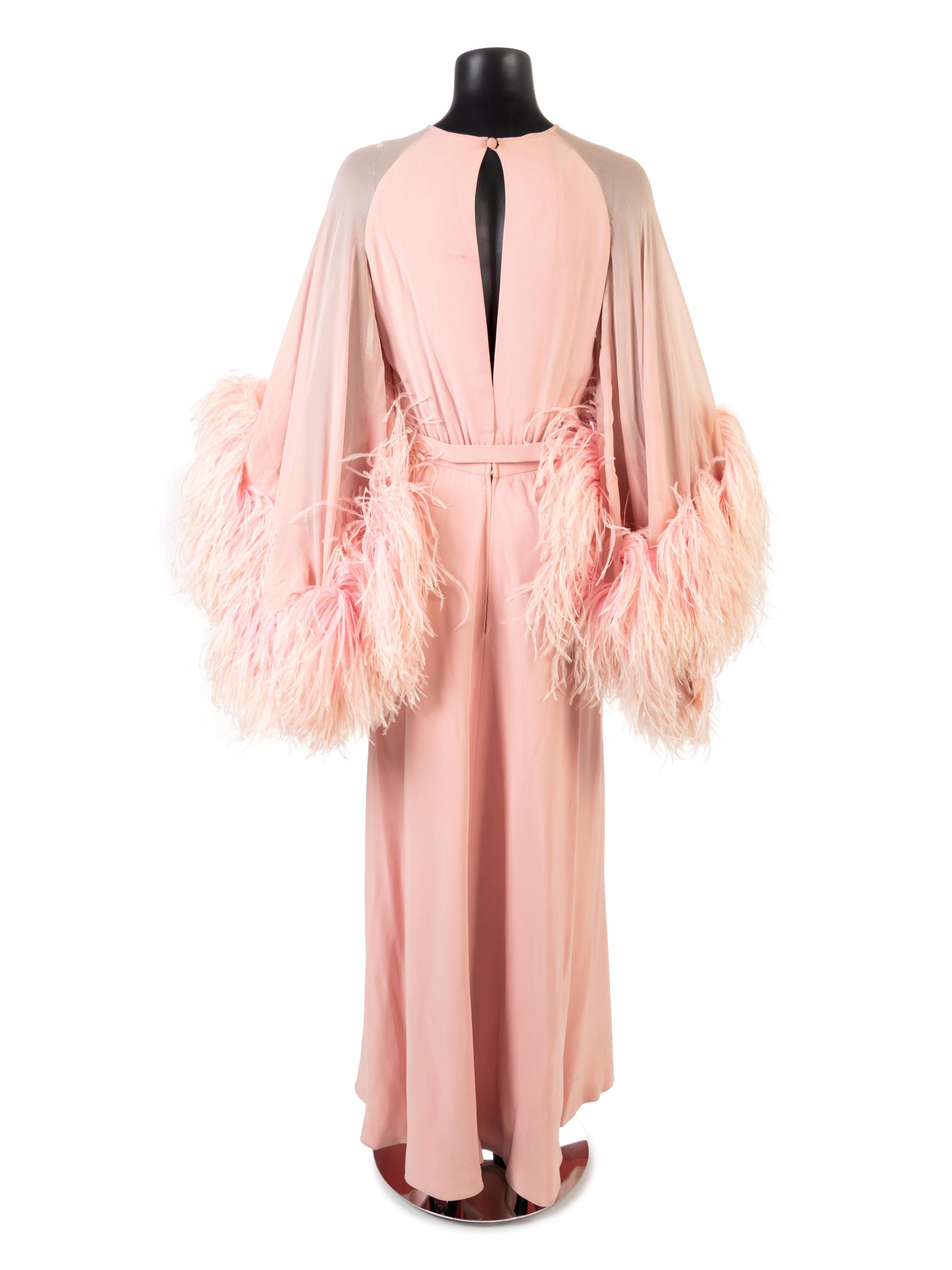 Valentino Evening Dress with Feather Trim, 1970-80s
