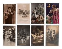 [EARLY PHOTOGRAPHY]. A group of 59 real photo postcards, featuring artfully posed images of women, famous subjects, and genre scenes celebrating romance and the holiday season.