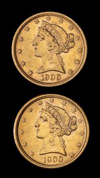 Two United States 1900 Liberty Head $5 Gold Coins