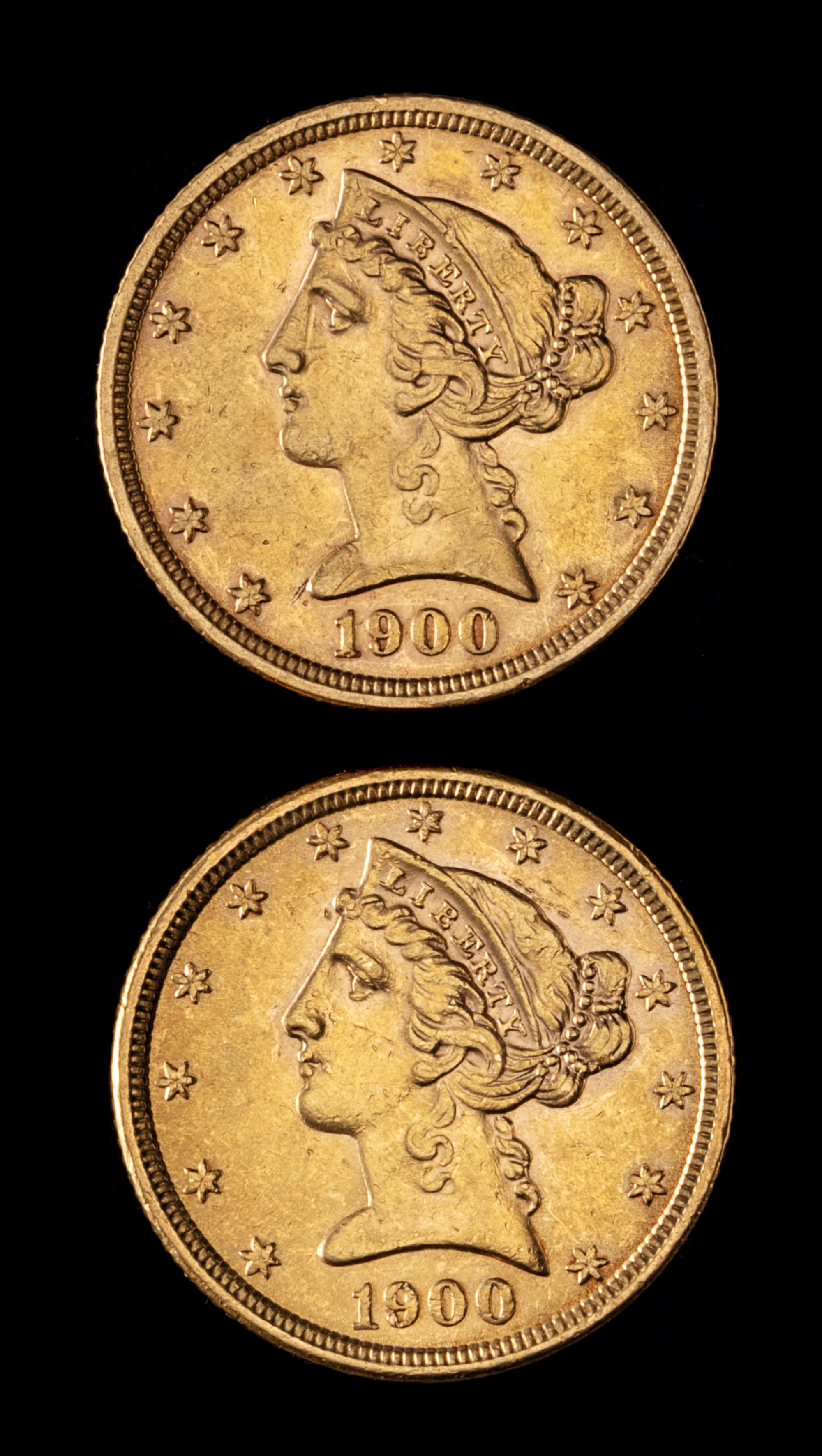 Two United States 1900 Liberty Head $5 Gold Coins