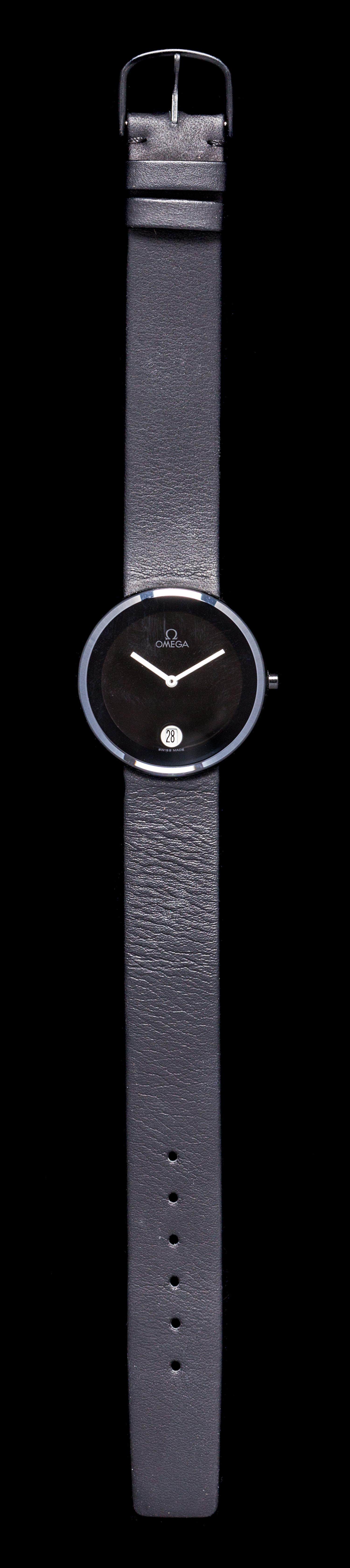 A Black Ceramic and Stainless Steel Art Collection Wristwatch, Fritz Glarner for Omega, Circa 1987,