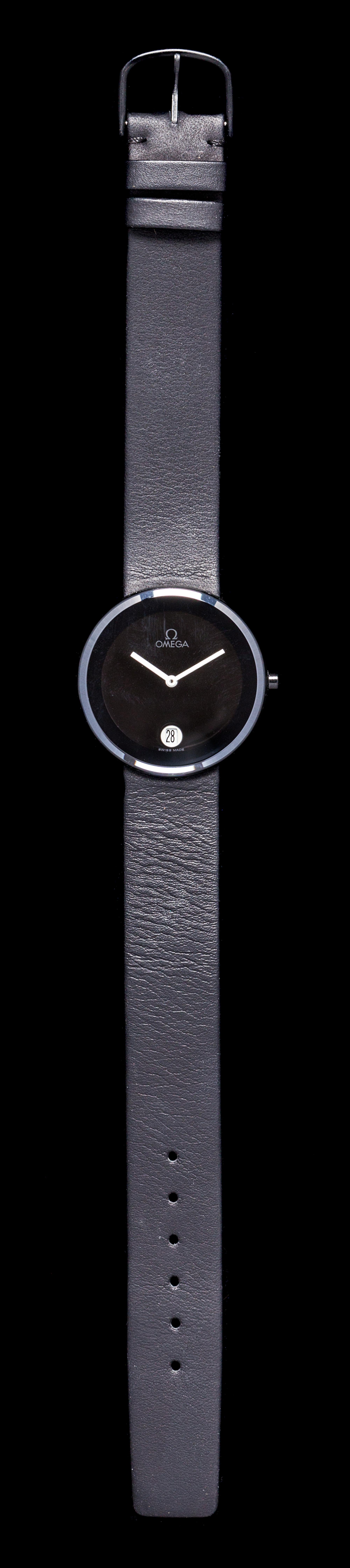 A Black Ceramic and Stainless Steel Art Collection Wristwatch, Fritz Glarner for Omega, Circa 1987,