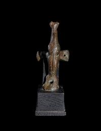 An Egyptian Bronze Handle with a Cat