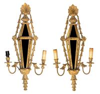 A Pair of George III Style Giltwood Girandole Sconces Height 33 inches.