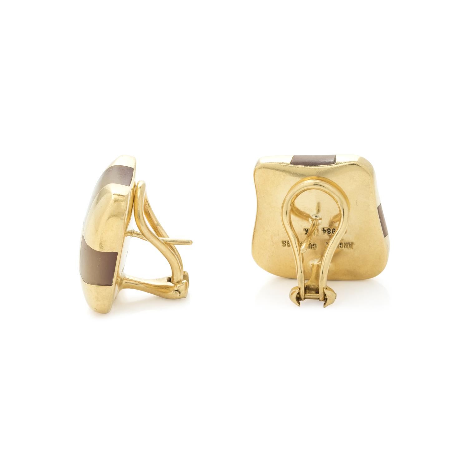 ANGELA CUMMINGS, YELLOW GOLD AND MOTHER-OF-PEARL EARCLIPS