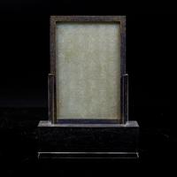 A Chinese Cloisonné Framed Celadon Jade "Shou" Plaque, 20th Century 近代 琺瑯嵌青玉壽字紋牌