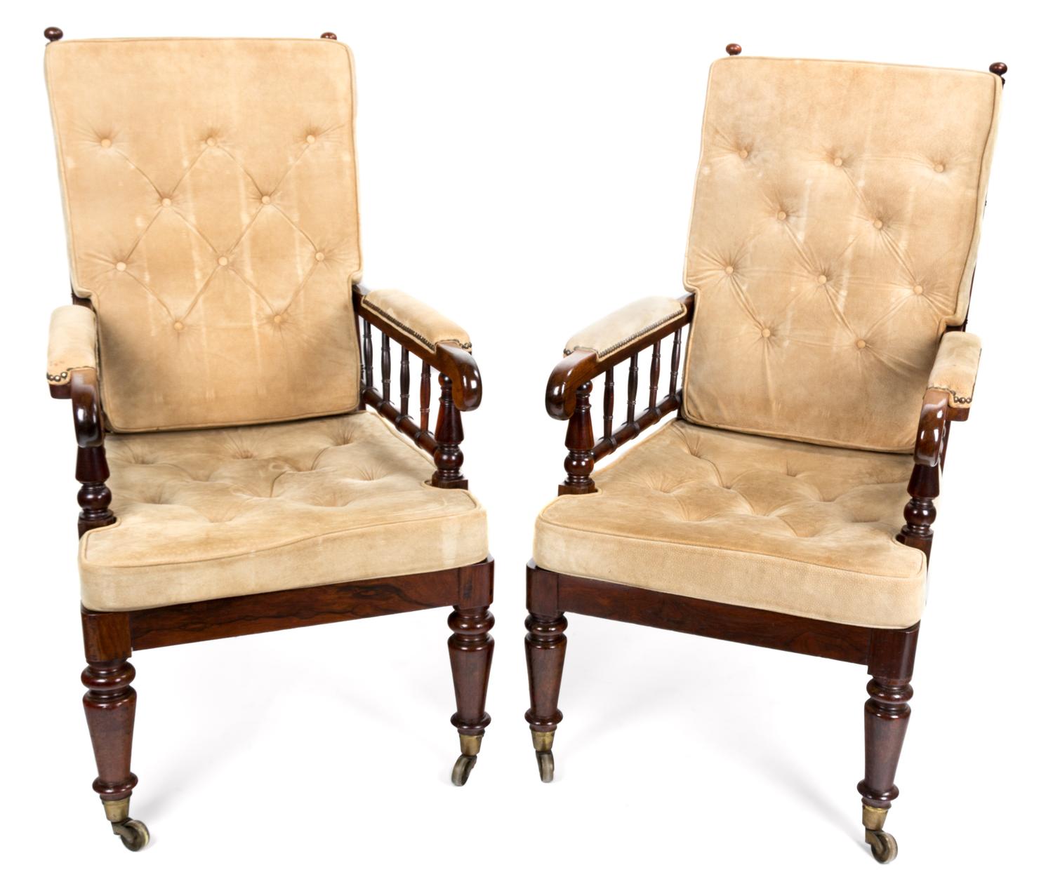 A Pair of Early Victorian Rosewood Library Chairs — 19TH CENTURY