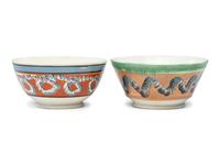Two Mochaware Bowls with Earthworm Decoration