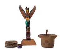 Collection of Arctic and Northwest Coast Baskets and Totem Pole