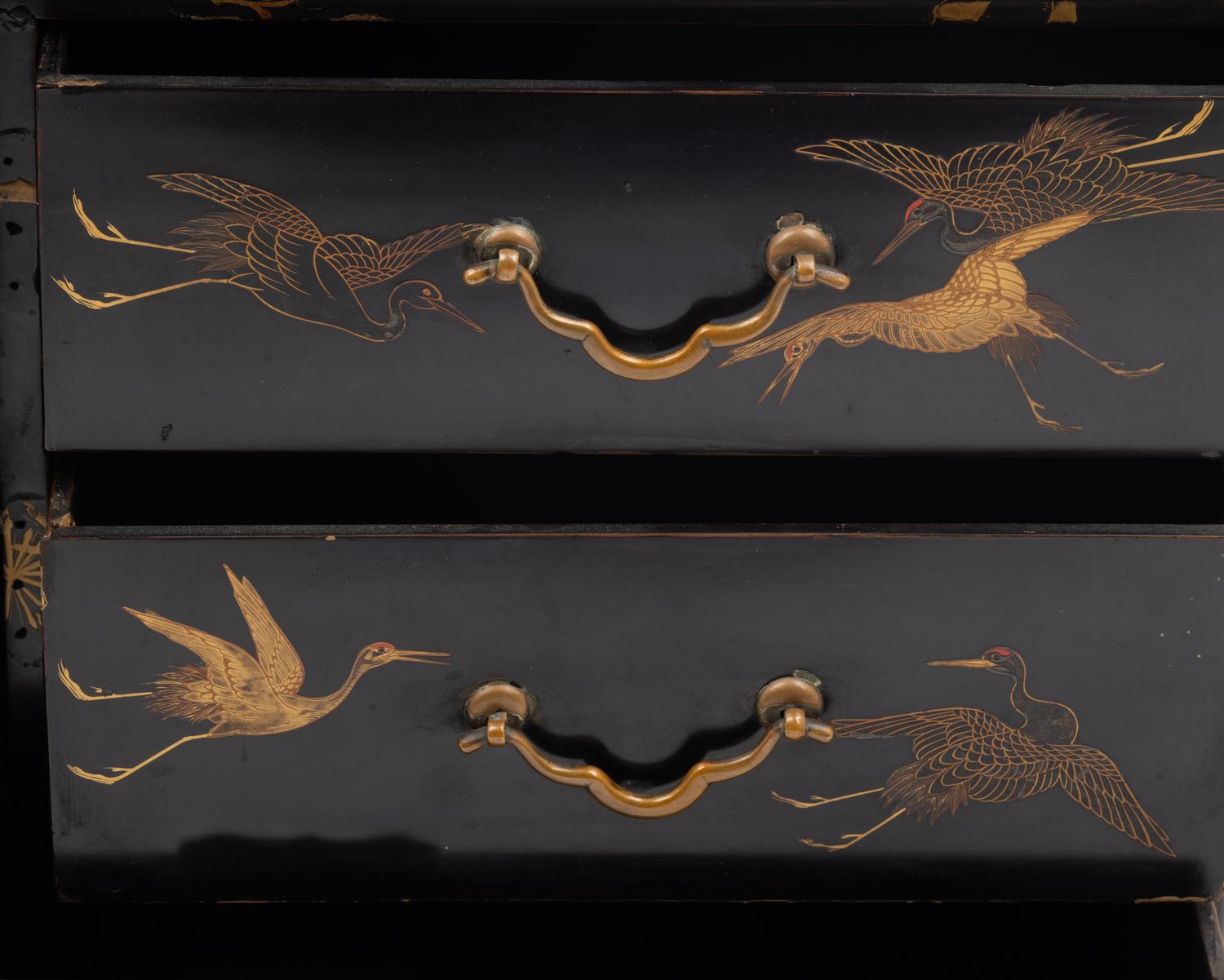 Three Japanese Gilt Decorated Black Lacquered Wares