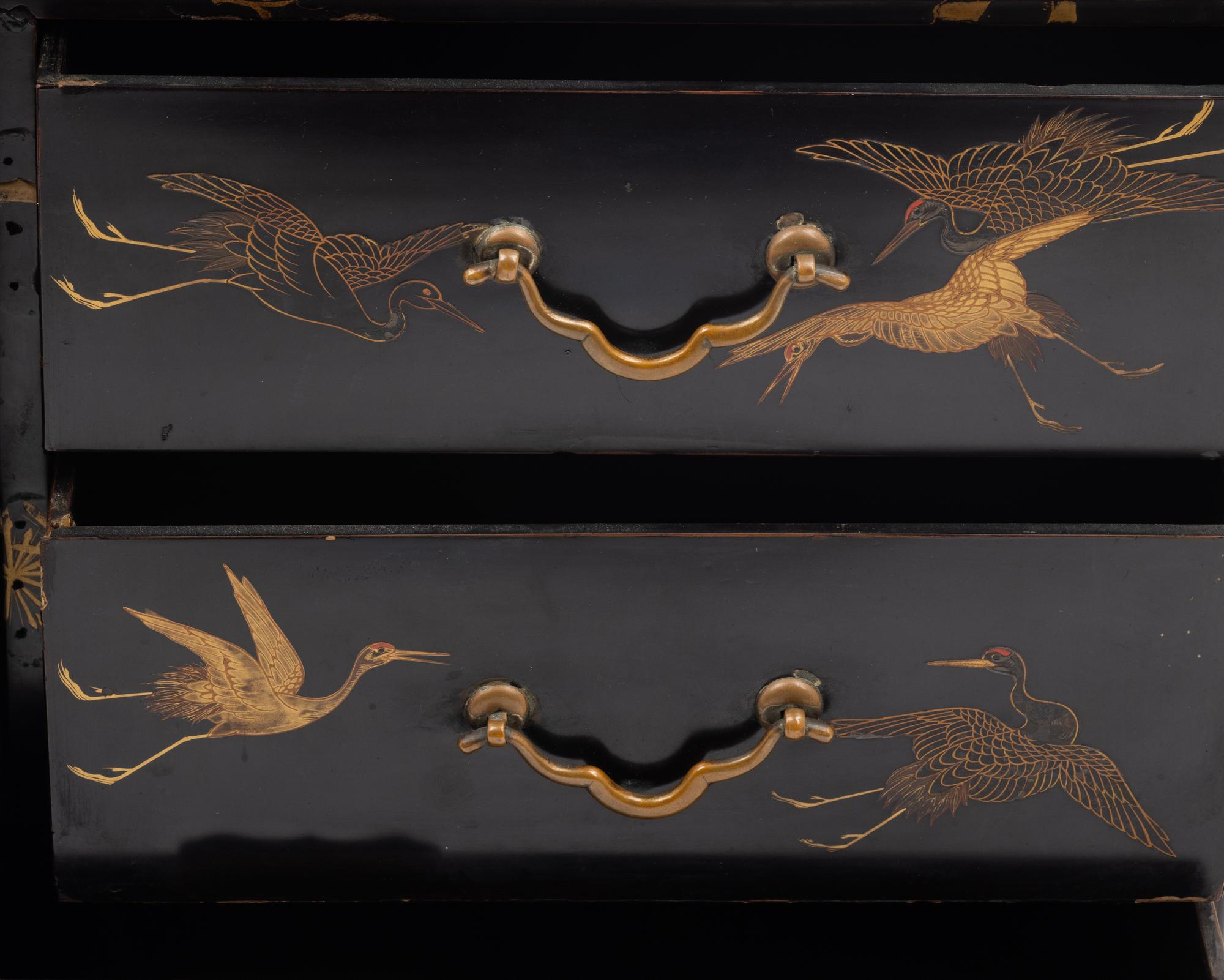 Three Japanese Gilt Decorated Black Lacquered Wares