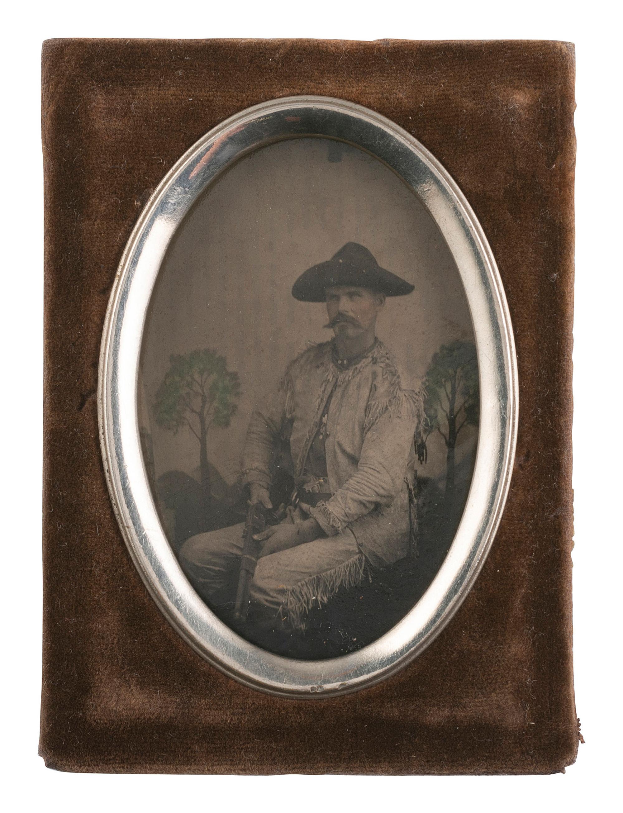 [WESTERN AMERICANA]. 10 tintypes of cowboys and other characters, incl. armed scout.