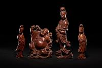 Four Chinese Carved Hardwood Figures