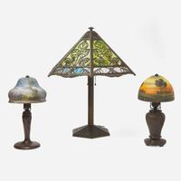 Handel Lamp Company (American, active 1888-1936) and Bradley & Hubbard (American, active 1852-1940) Three Table Lamps, USA, early 20th century
