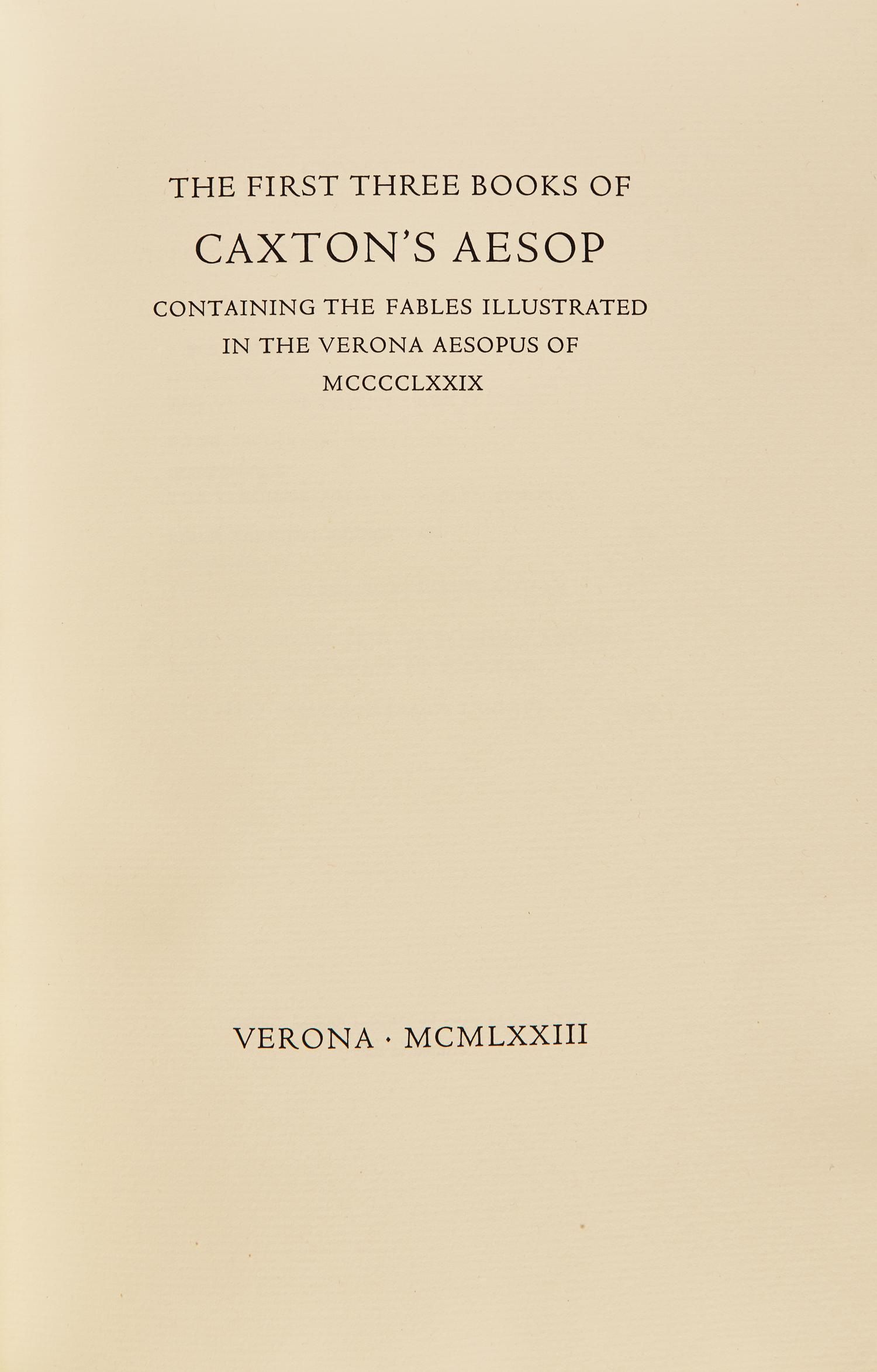 [Officina Bodoni] The Fables of Aesop Printed From the Veronese Edition of MCCCCLXXIX in Latin Verses and the Italian Version by Accio Zucco...