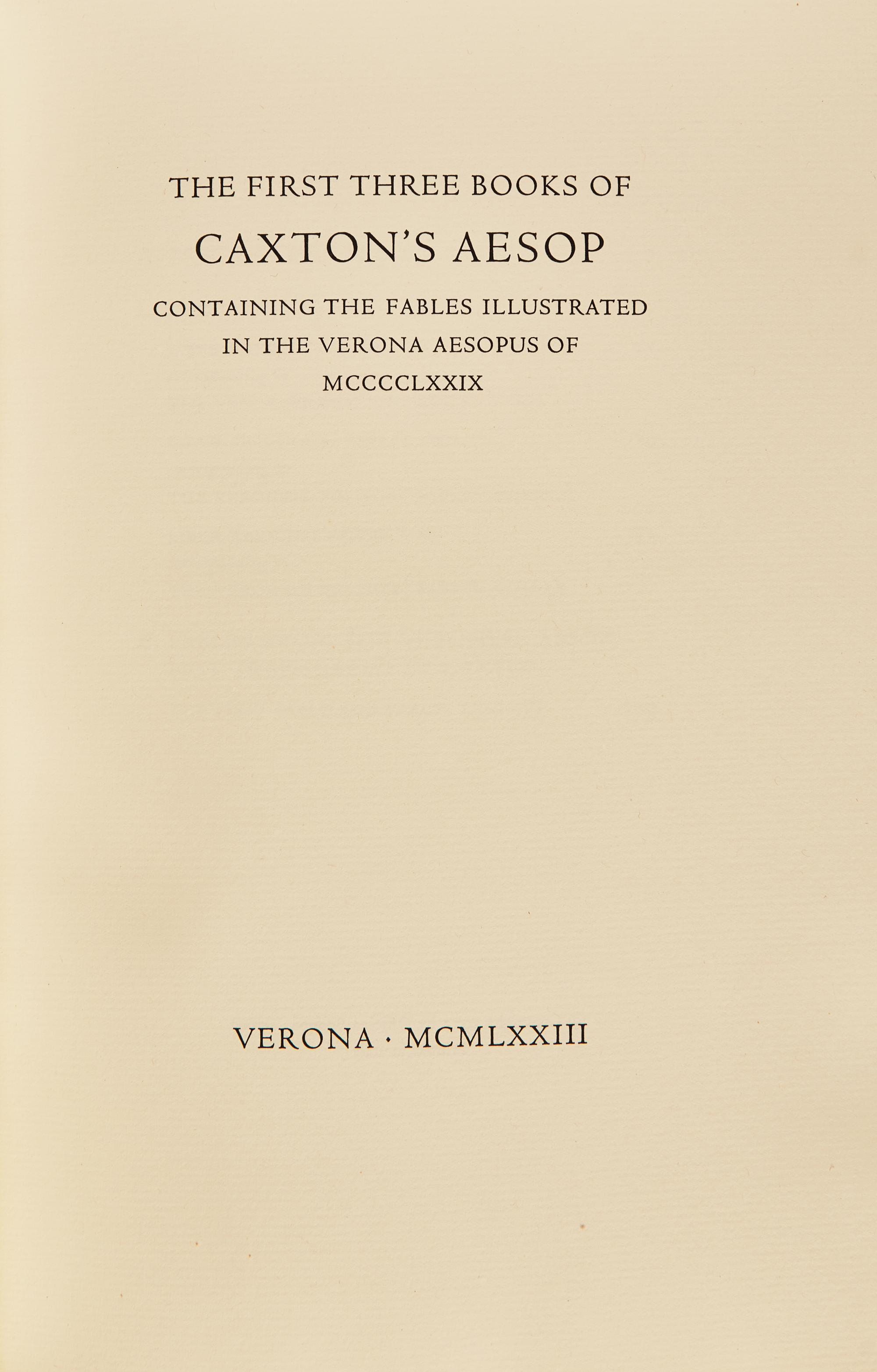 [Officina Bodoni] The Fables of Aesop Printed From the Veronese Edition of MCCCCLXXIX in Latin Verses and the Italian Version by Accio Zucco...