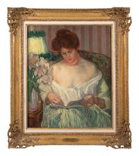Woman Reading Beside a Lamp , by 1904