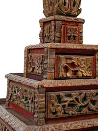 A Mongolian Gilt and Red Lacquered Carved Wood Stand