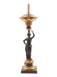 A Classical Patinated Bronze Figural Sinumbra Lamp