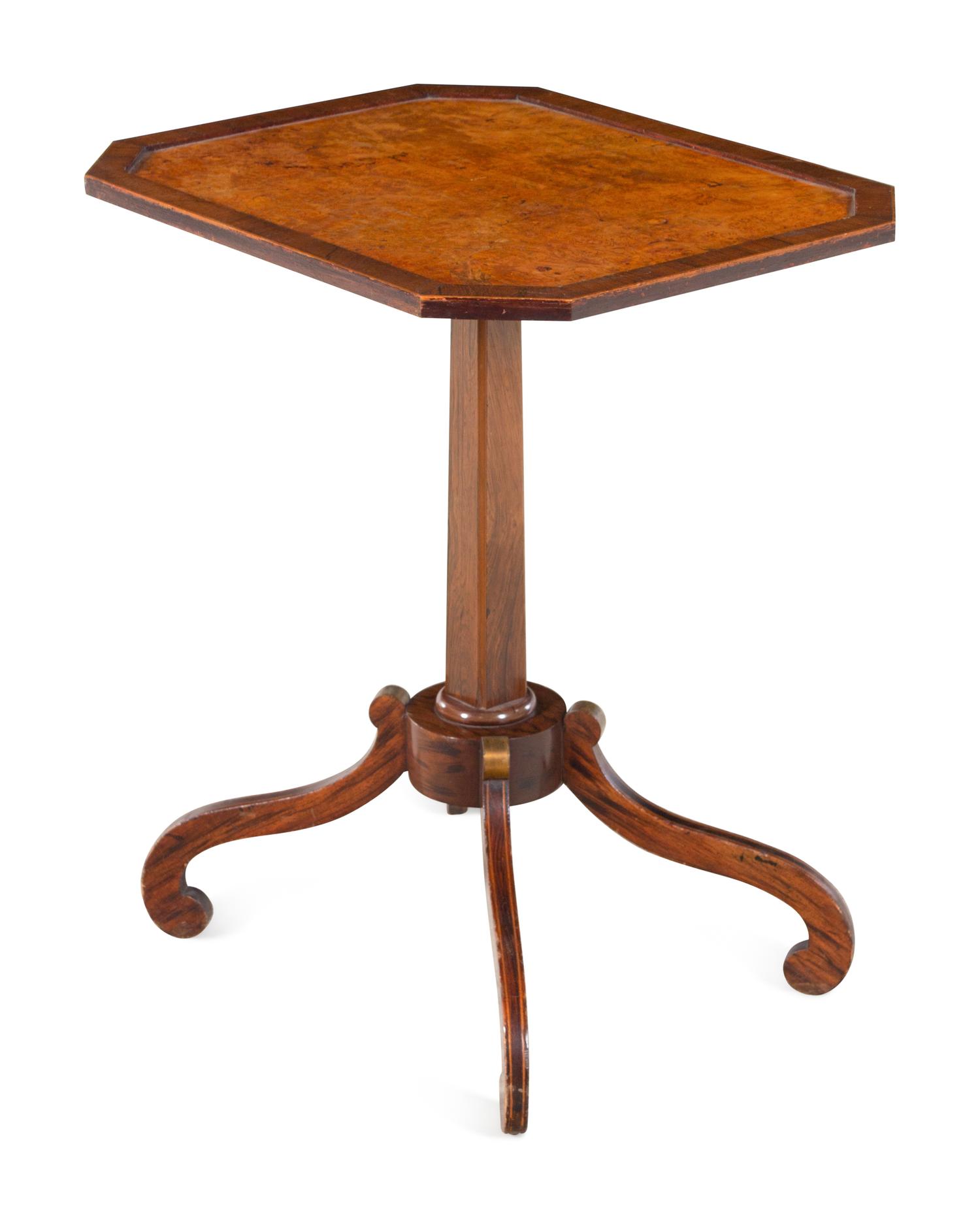 A Regency Rosewood and Burl Walnut Tea Table