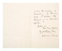 [AFRICAN AMERICANA]. SUMNER, Charles (1811-1874). ALS from Charles Sumner, thanking Massachusetts Governor for hosting Hiram Revels, first Black senator. "Senate Chambers," 10 May 1870.