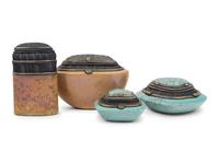 Four Studio Ceramic Glazed and Parcel Gilt Lidded Bowls