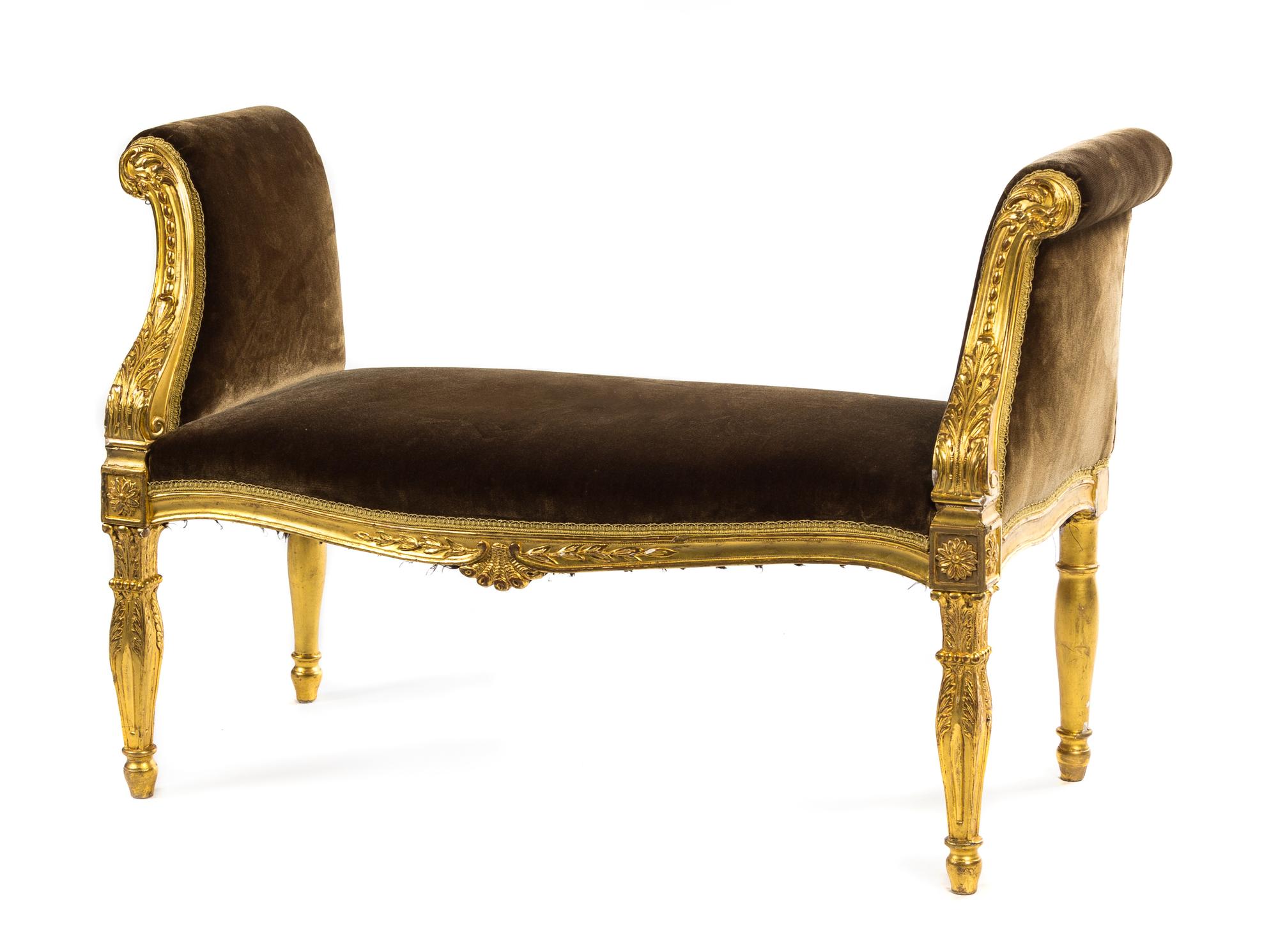 A Louis XVI Giltwood Window Bench Height 26 x width 39 1/2 x depth 18 inches. — 18TH CENTURY