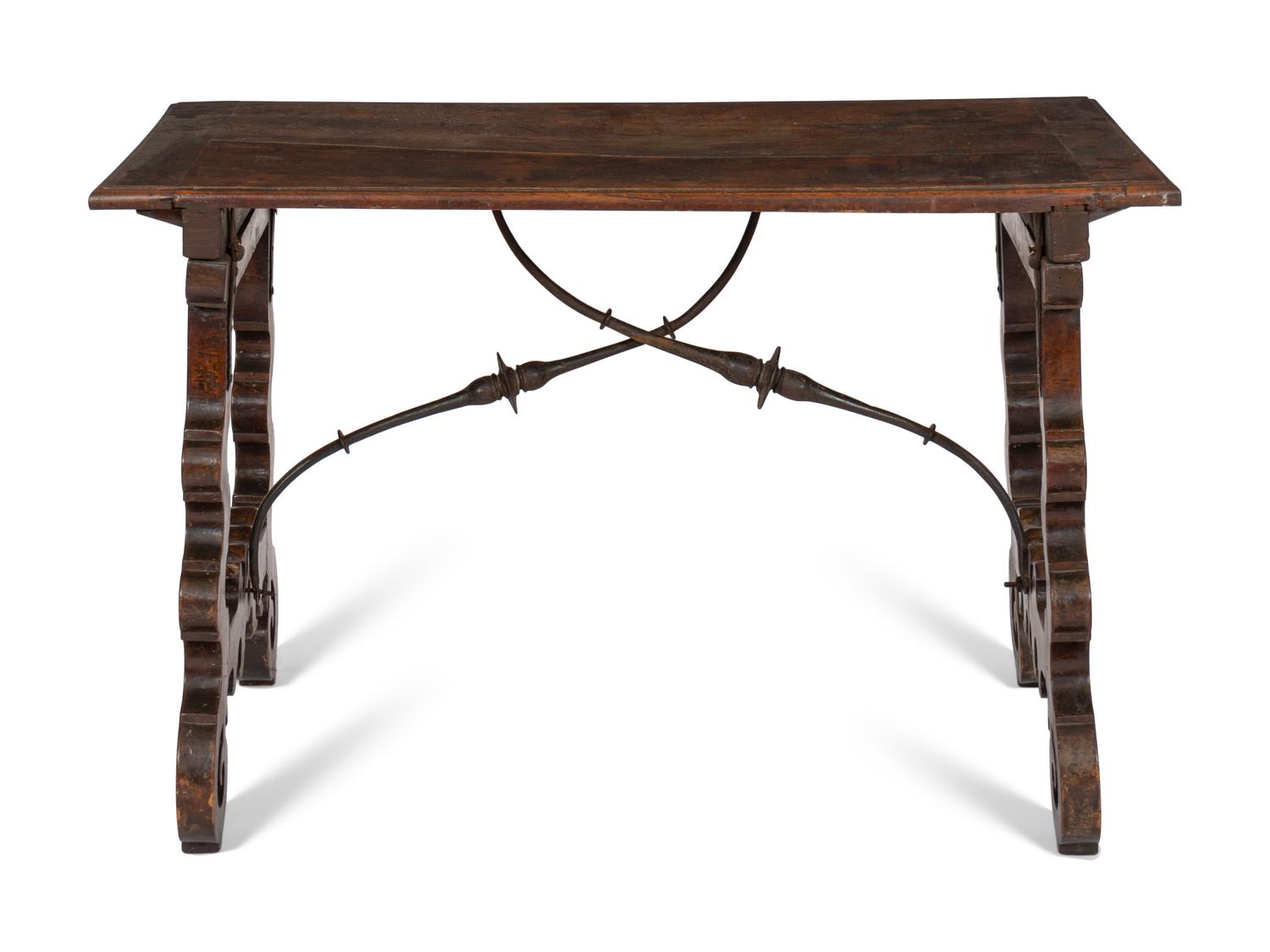 A Spanish Baroque Iron-Mounted Walnut Table