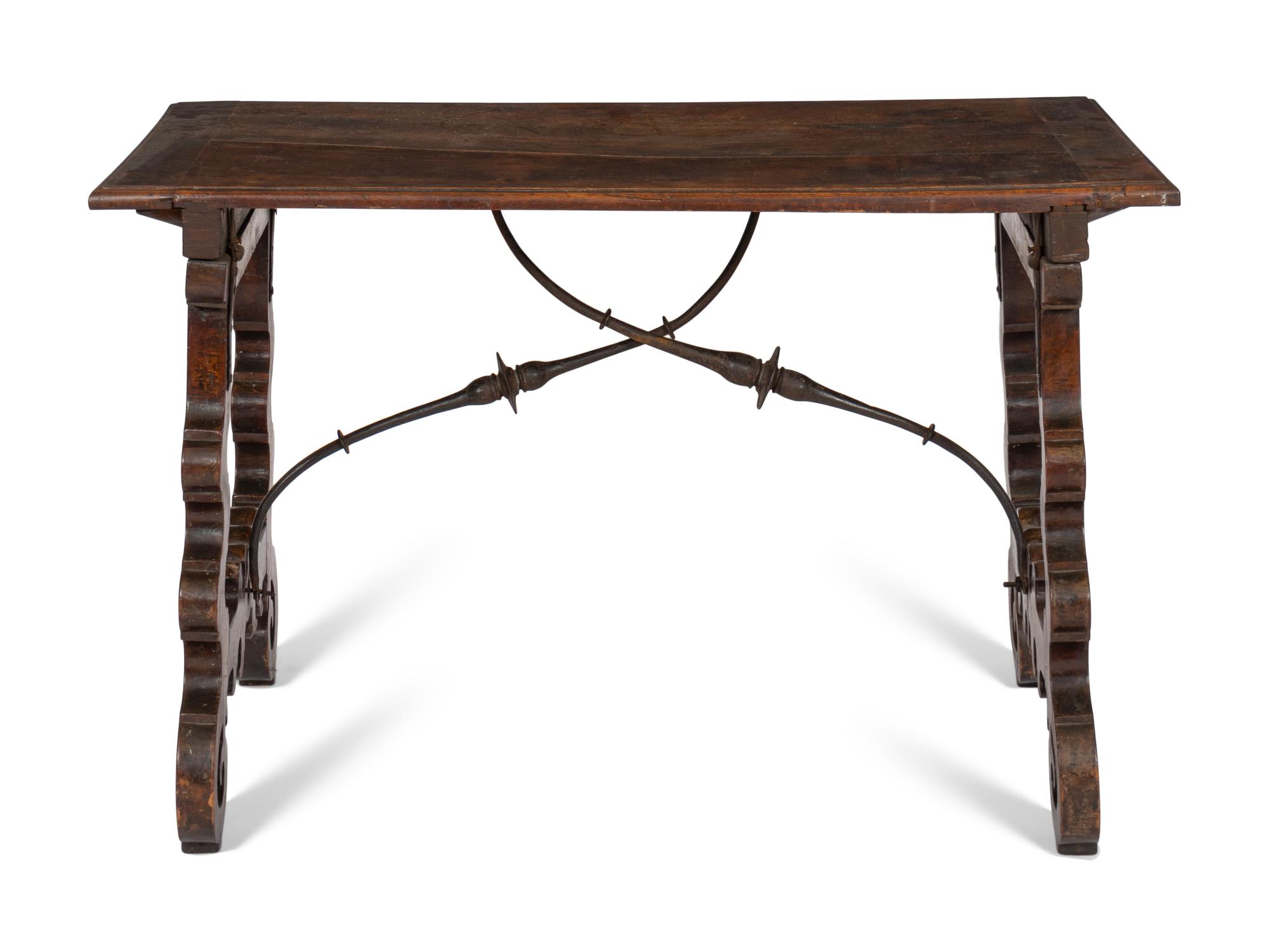 A Spanish Baroque Iron-Mounted Walnut Table