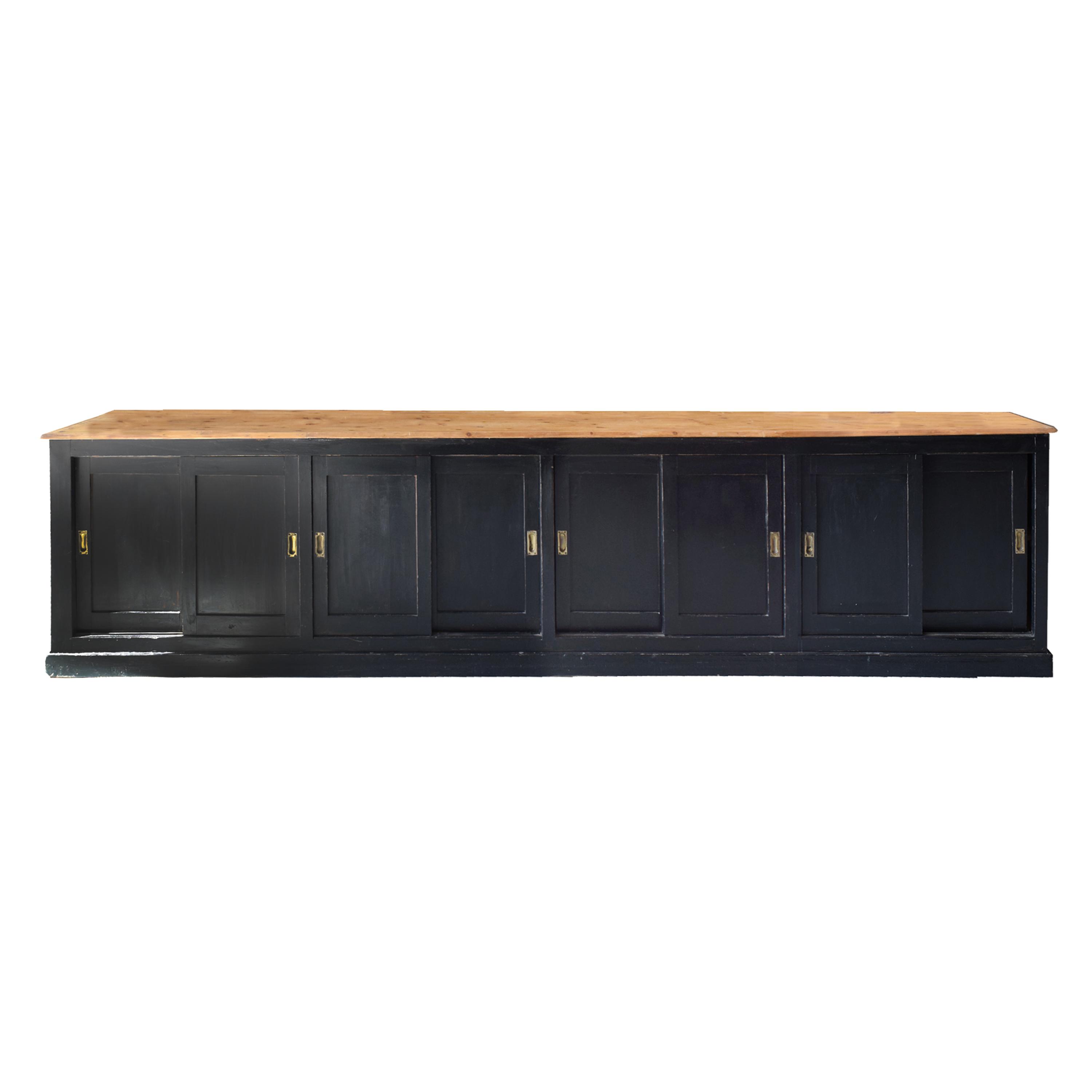 A Painted Eight Door Shop Counter 153" W x 24.5" D x 37.5" H — Italy, Circa 1910
