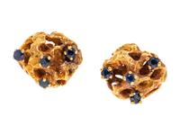 A Pair of Yellow Gold and Sapphire Earrings,