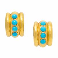Elizabeth Locke, Yellow Gold and Turquoise Half Hoop Earrings