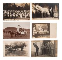 [EARLY PHOTOGRAPHY]. A group of 56 real photo postcards of performers and curious scenes and subjects from the United States and abroad, including: