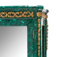 A Pair of Louis XVI Style Malachite Veneered and Gilt Bronze Mounted Vitrine Cabinets