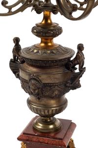 A Monumental French Neoclassical Gilt Bronze and Rouge Marble Clock Garniture