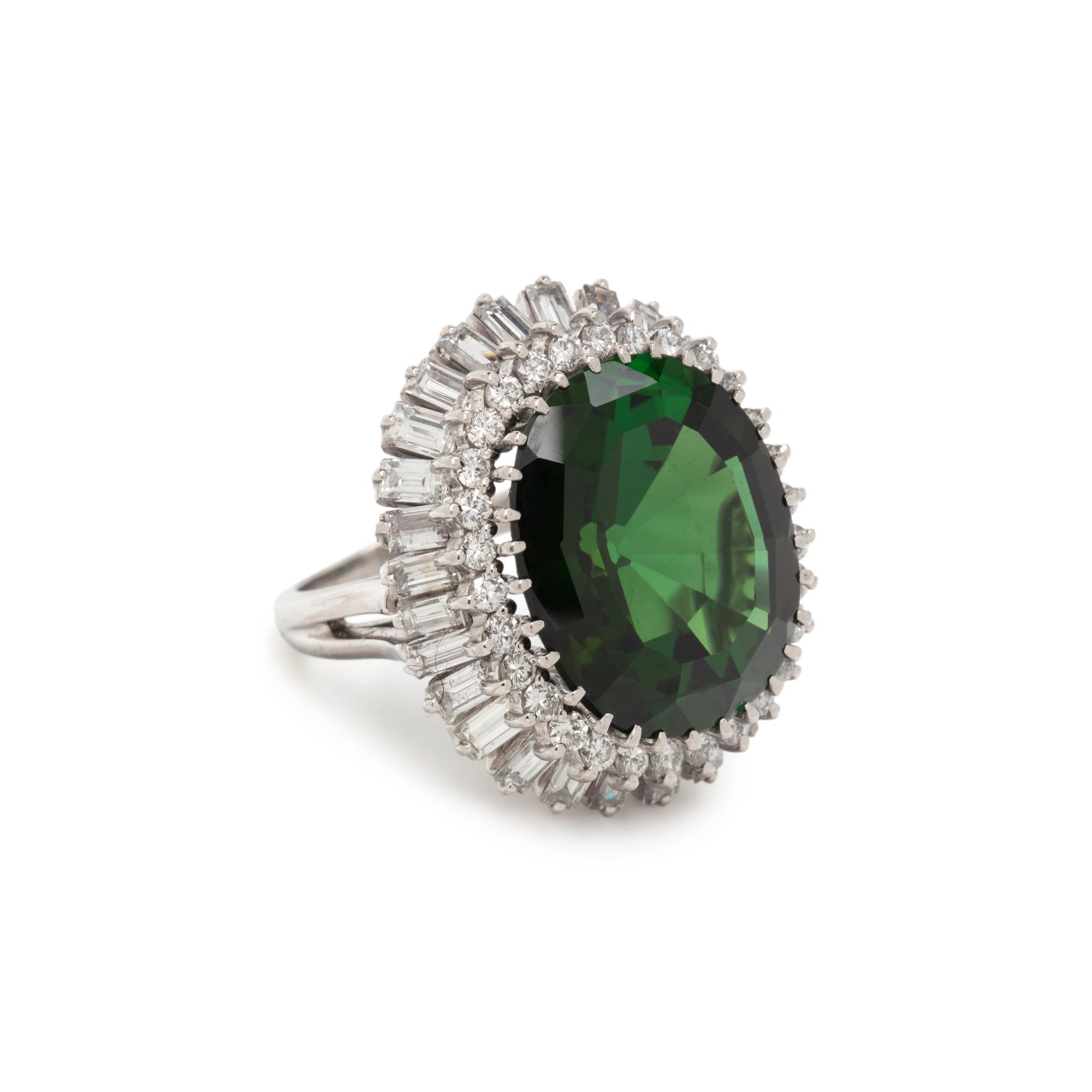 GREEN TOURMALINE AND DIAMOND RING