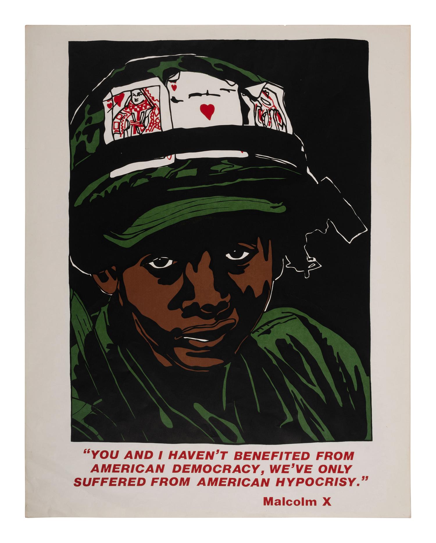 [AFRICAN AMERICANA - MILITARIA]. " You and I have not benefited from American Democracy, We've only suffered from American Hypocrisy. " Ca 1970s.