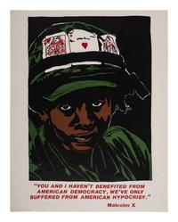 [AFRICAN AMERICANA - MILITARIA]. " You and I have not benefited from American Democracy, We've only suffered from American Hypocrisy. " Ca 1970s.