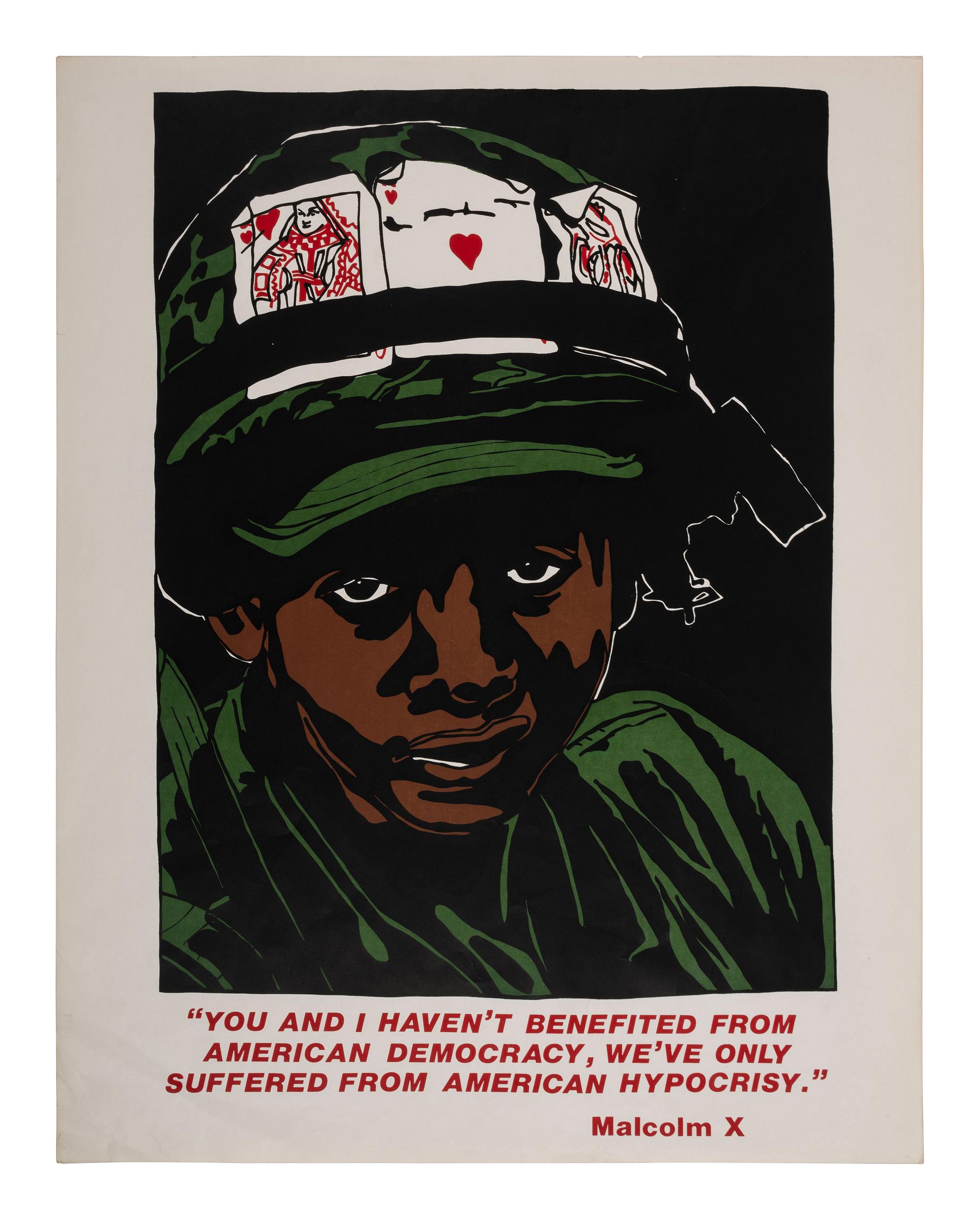 [AFRICAN AMERICANA - MILITARIA]. " You and I have not benefited from American Democracy, We've only suffered from American Hypocrisy. " Ca 1970s.
