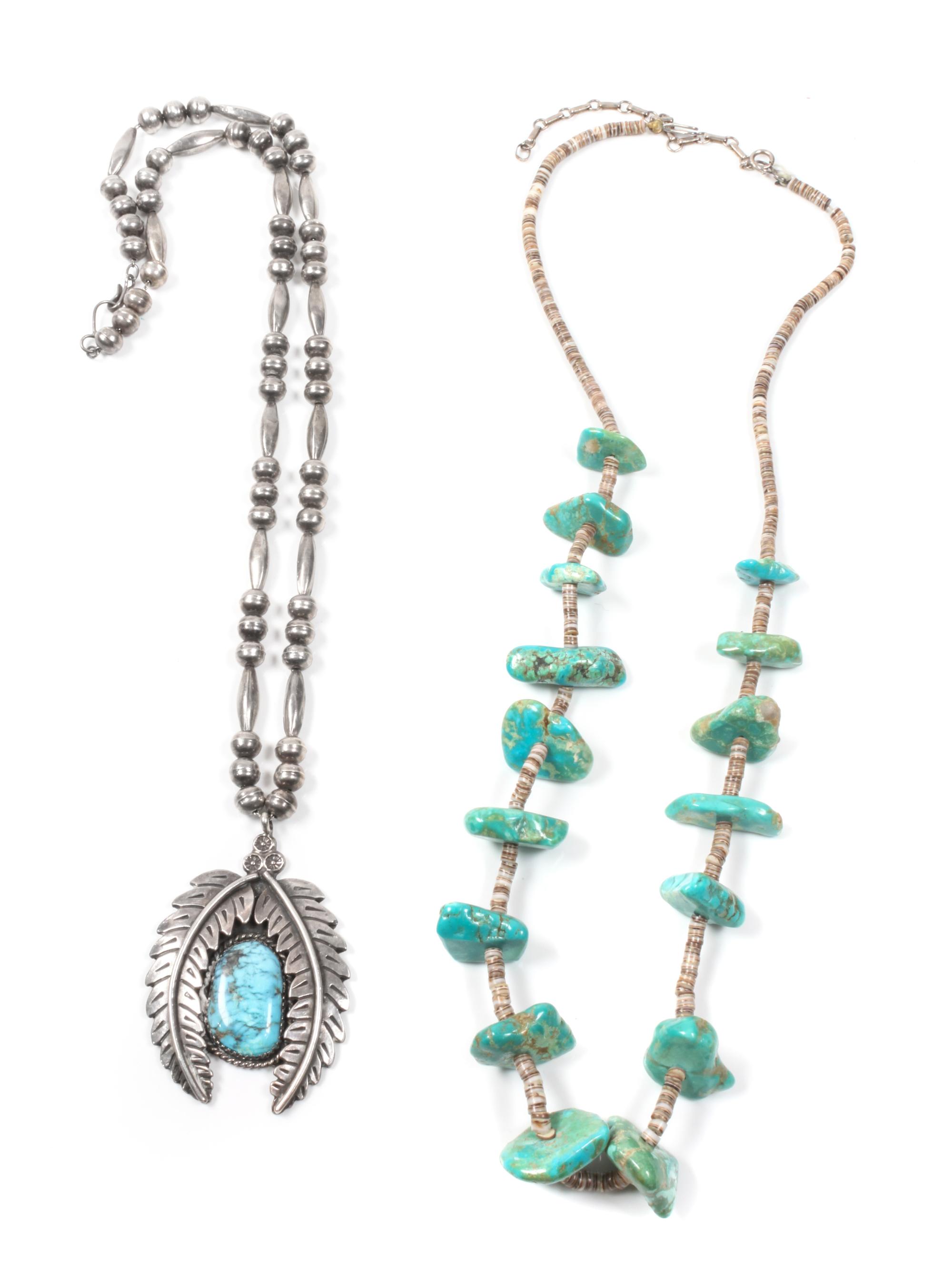 Two Southwestern Necklaces Length of first 12 1/2 inches; pendant 2 3/4 inches