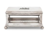 A Russian Silver and Glass-Inset Presentation Table-Top Cigarette Box