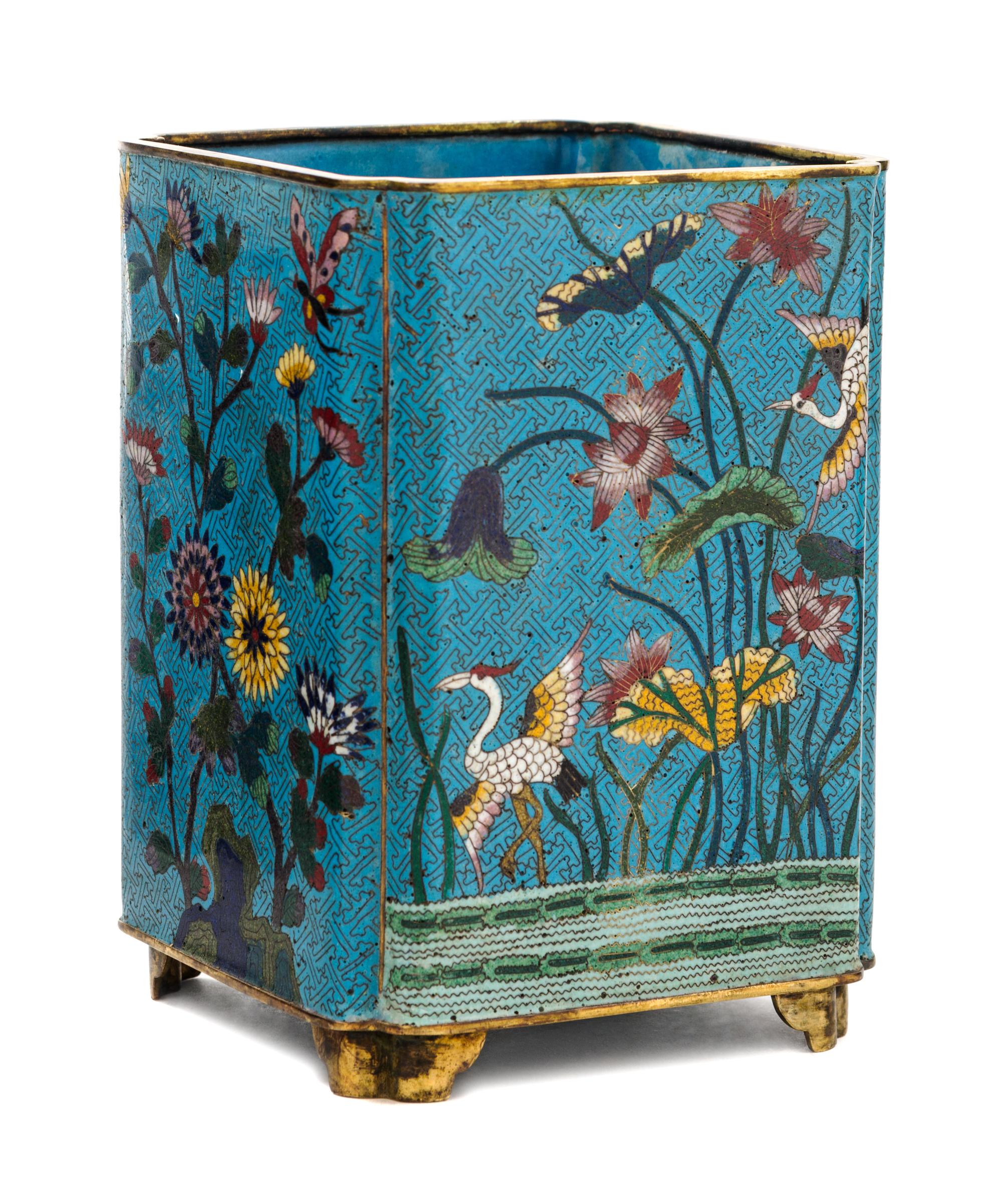 A Cloisonne Enamel Square Brush Pot