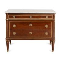 A Louis XVI Gilt Bronze-Mounted Mahogany Marble-Top Commode